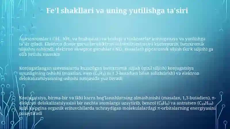 Organik birikmalarining elektron yutilish spektrlari 3
