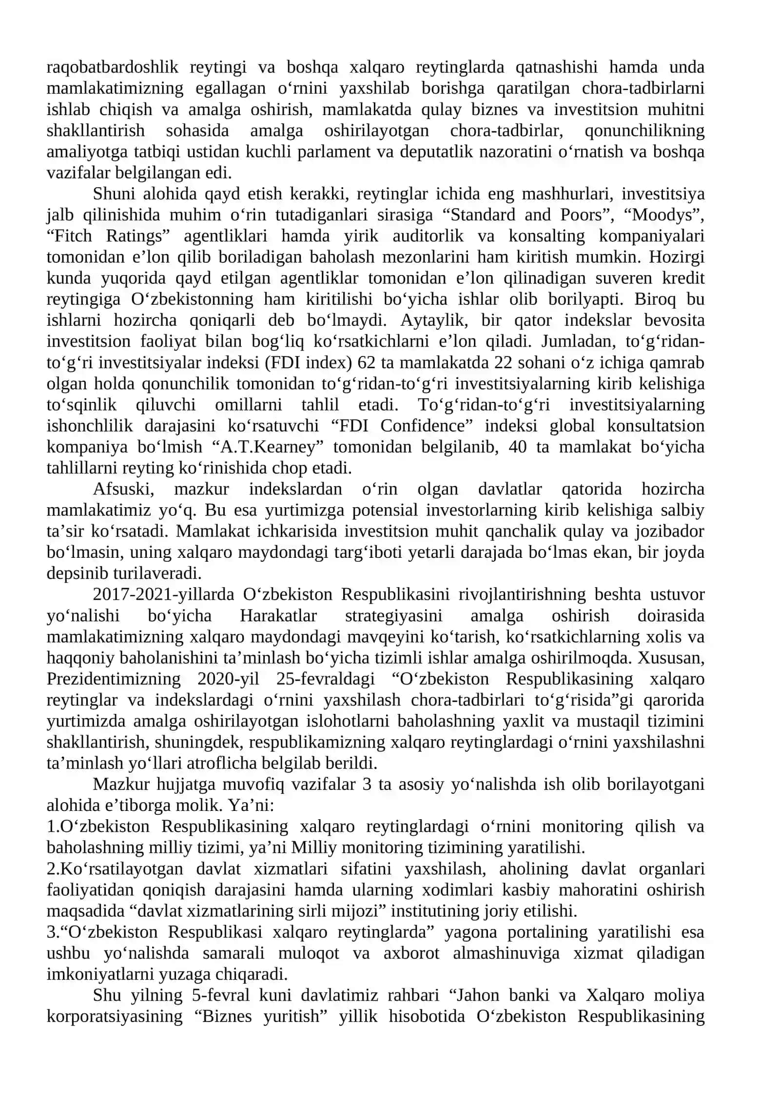 YANGI OʻZBEKISTON IJTIMOIY-SIYOSIY, IQTISODIY VA MADANIY HAYOTIDA ROʻY BERAYOTGAN OʻZGARISHLARNING XALQARO REYTING VA INDEKSLARDA AKS ETISHI 3