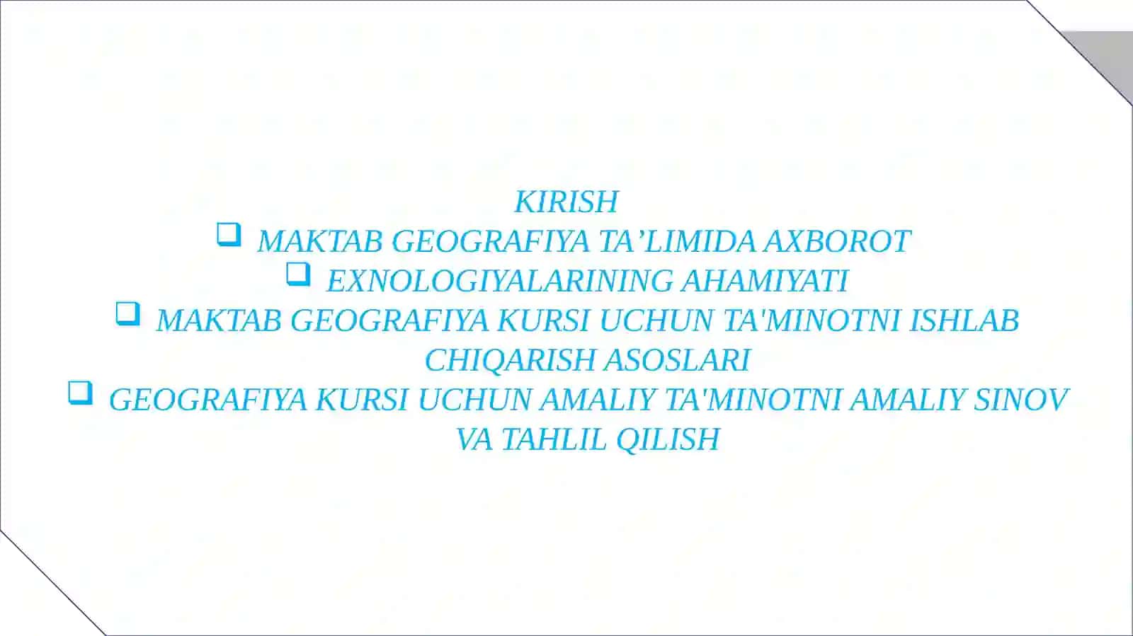 Maktabda geografiya kursi uchun dasturiy ta'minot 3