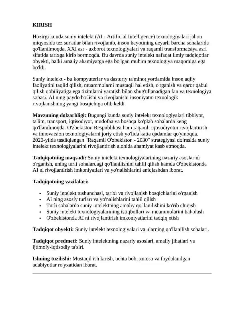 SUNIY INTELEKT (AI) VA UNING QO'LLANILISHI 3