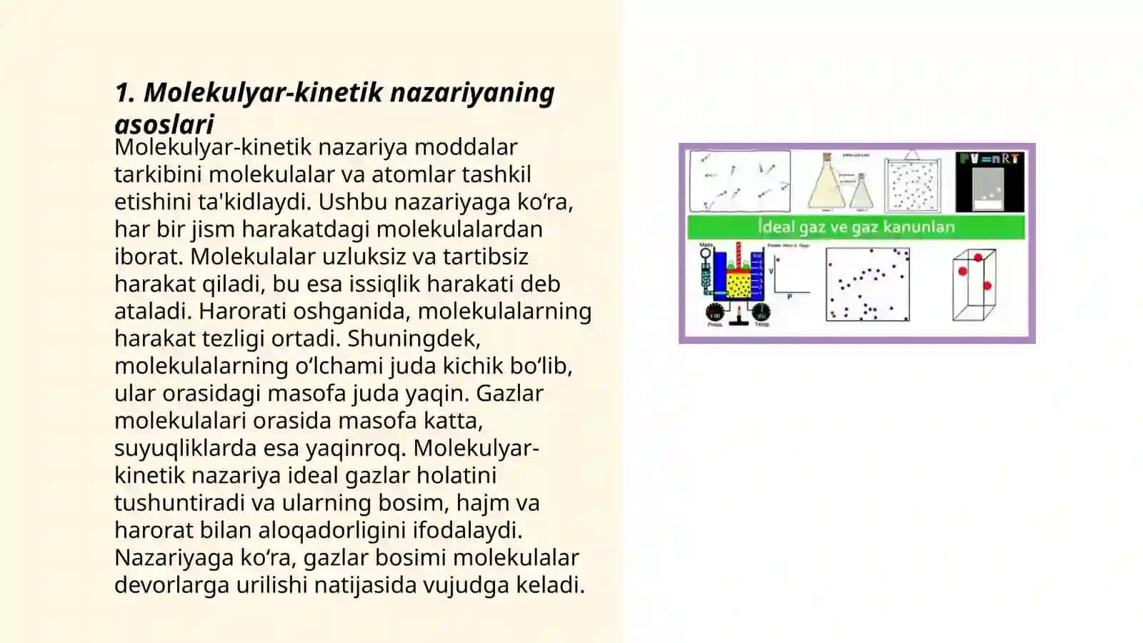 Ideal gaz bosimining molekulyar-kinetik nazariyasi tenglamasi 3