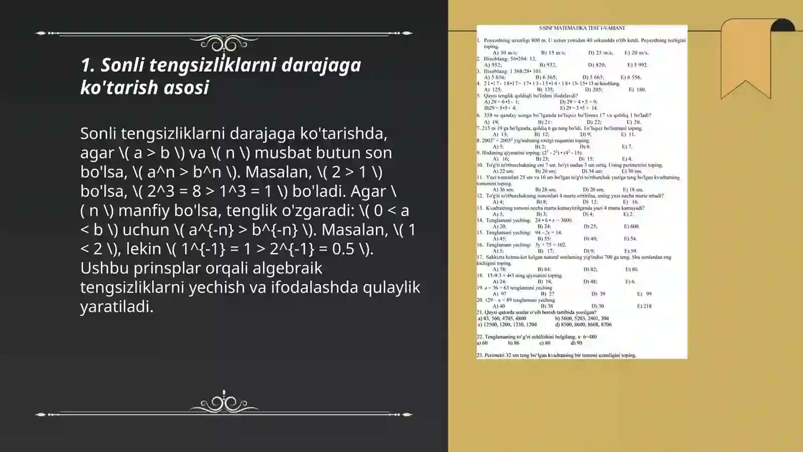 Sonli tengsizliklarni darajaga ko'tarishga doir masalalar yechish 3
