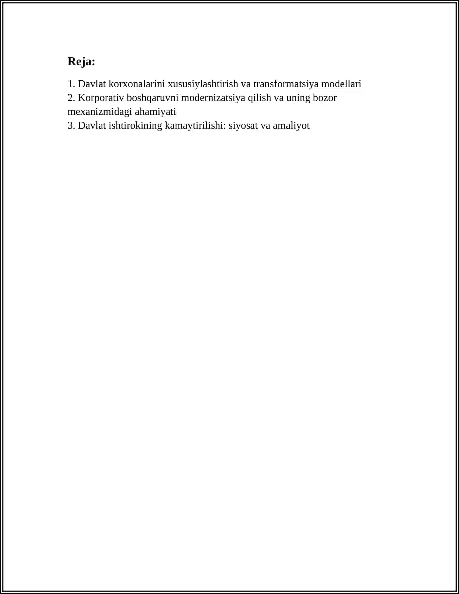DAVLAT KORXONALARINING TRANSFORMATSIYASI VA ULARNING BOZOR MEXANIZMIDAGI O‘RNI 3
