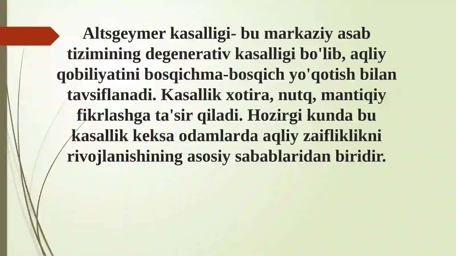 NEYRODEGENERATIV KASALLIKLAR: ALTSGEYMER KASALLIGI 3