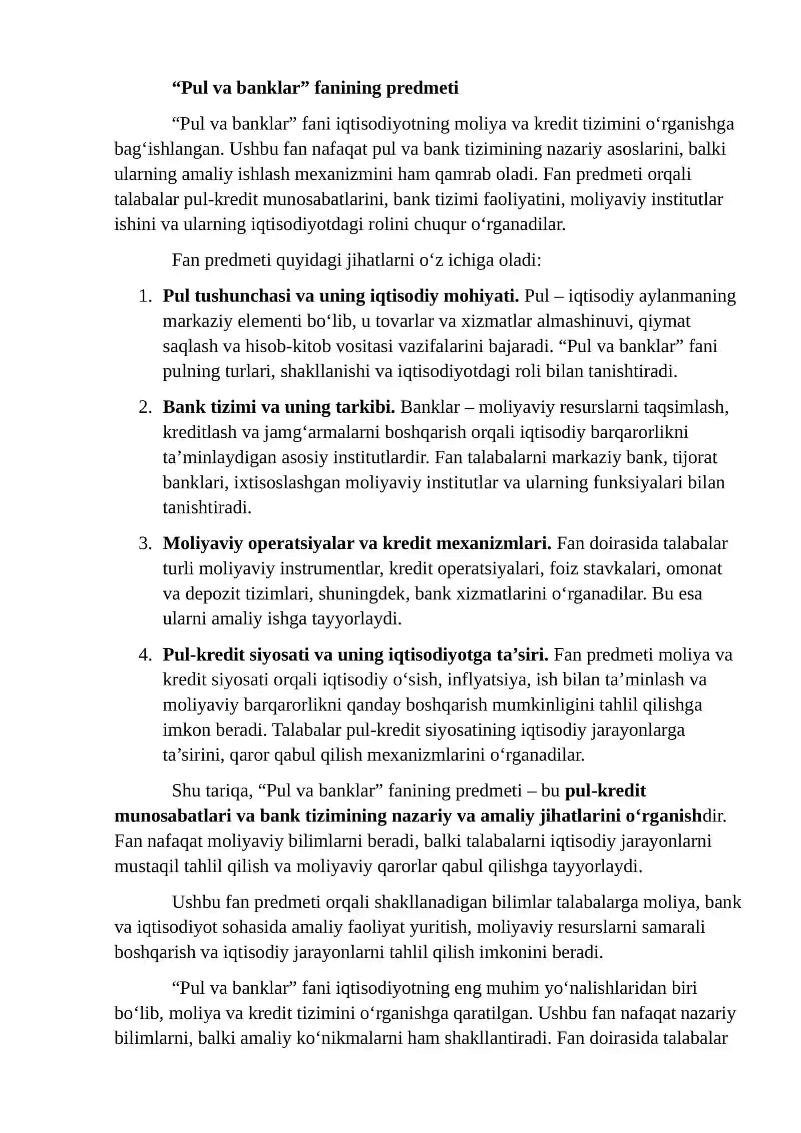 Pul va banklar fani predmeti, uslubiyoti va metodlariga qiyosiy tavsif 3
