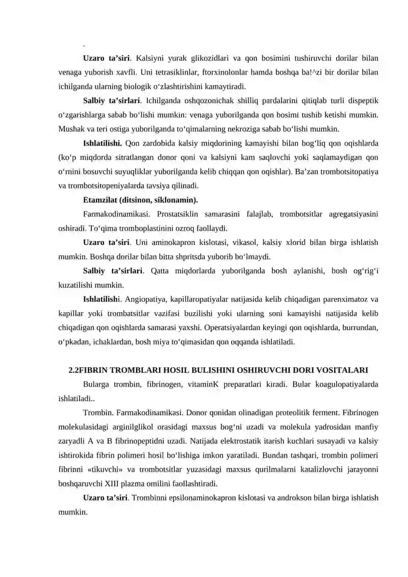 Trombotsitlar aggregatsiya va adgeziya xususiyatlarini faollovchi dori vositalari 3
