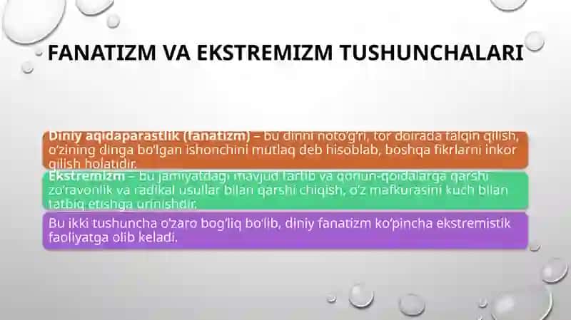 Taqdimot Diniy aqidaparastlik (fanatizm), ekstremizm paydo bo'lishining ijtimoiy-tarixiy zaminlari va rivojlanishi. 3