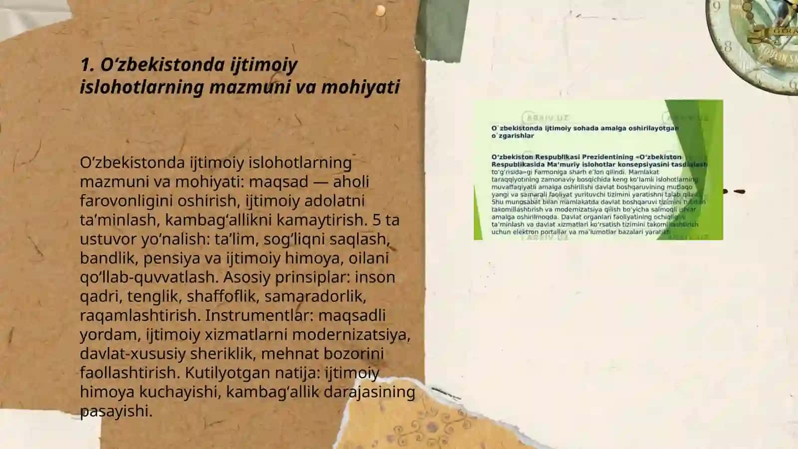 Õzbekistonda ijtimoiy sohada amalga oshirilayotgan õzgarishlar mazmun va mohiyati 3