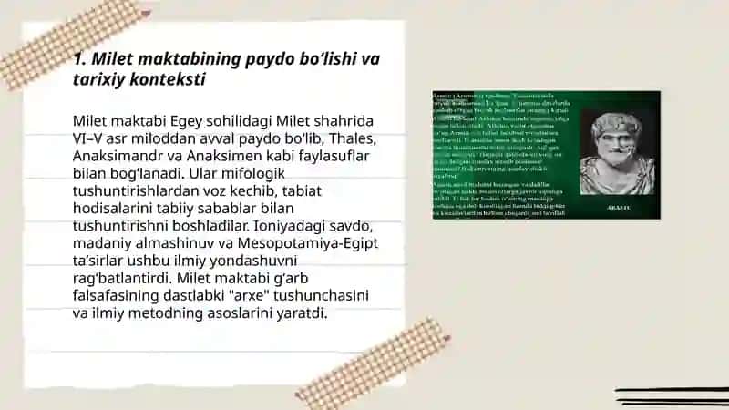 Gʻarb falsafasining ustuvor yoʻnalishlari Milet maktabi 3