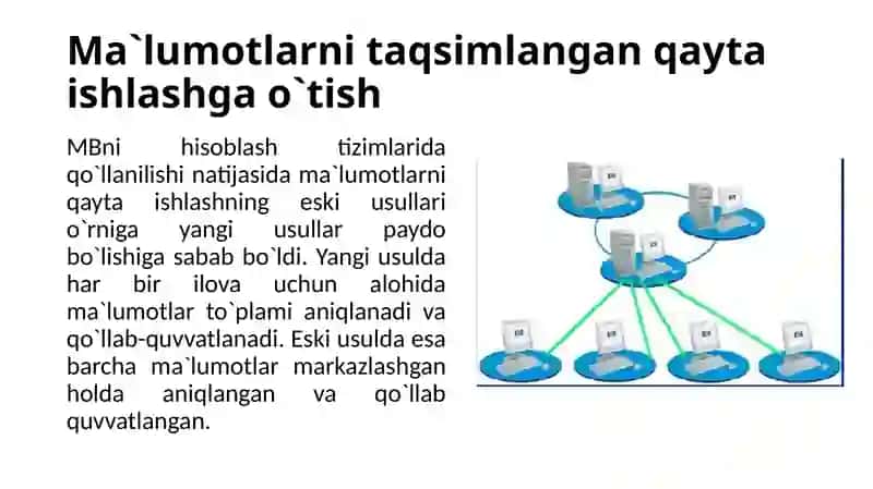 16-mavzu.Taqsimlanganma`lumotlarbazasivauniqaytaishlashtizimlariarxitekturasi 3