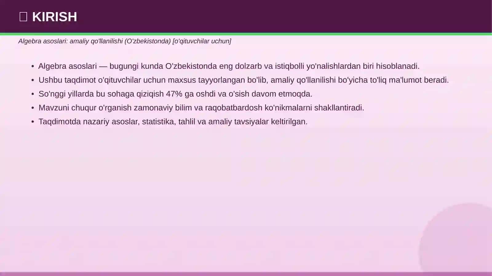 Algebra asoslari: amaliy qo'llanilishi (O'zbekistonda) [o'qituvchilar uchun] 3
