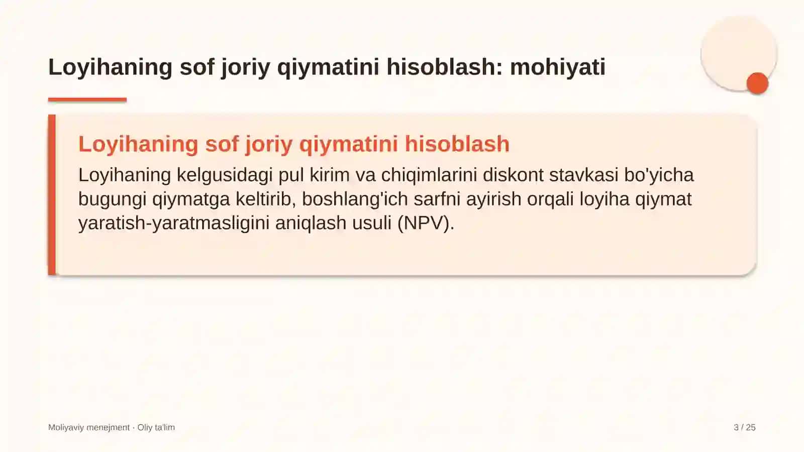 axborot xavfsizligi xizmatlarida investitsiya loyihalarining sof joriy qiymatini hisoblash 2284 3