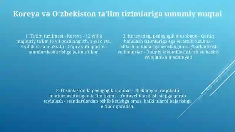 Koreya Va O‘Zbekiston Maktablarida Pedagog Xodimlar O'Rtasida Sog‘Lom Raqobat Tizimining Qiyosiy Tahlili 3