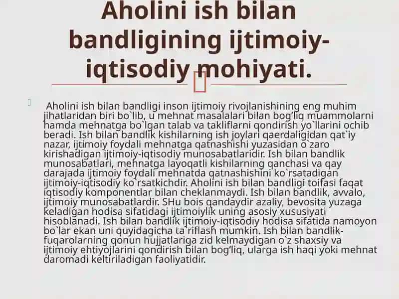 Aholini ish bilan bandligi inson ijtimoiy rivojlanishi 3