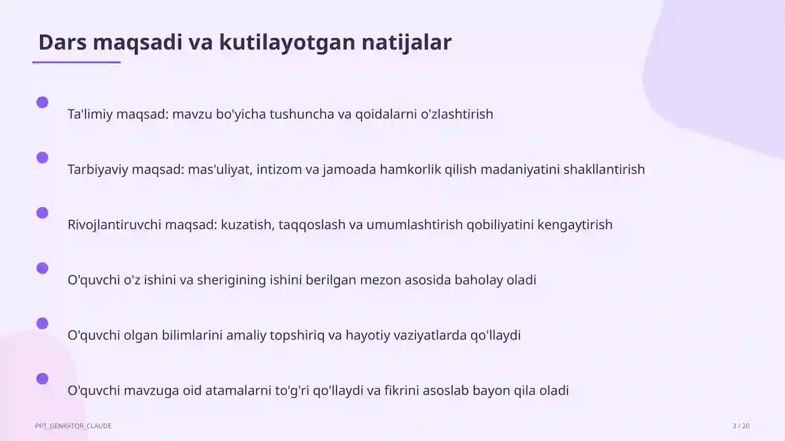 Huquq va iqtisodiyot asoslari (9–11) — ochiq dars uchun 3