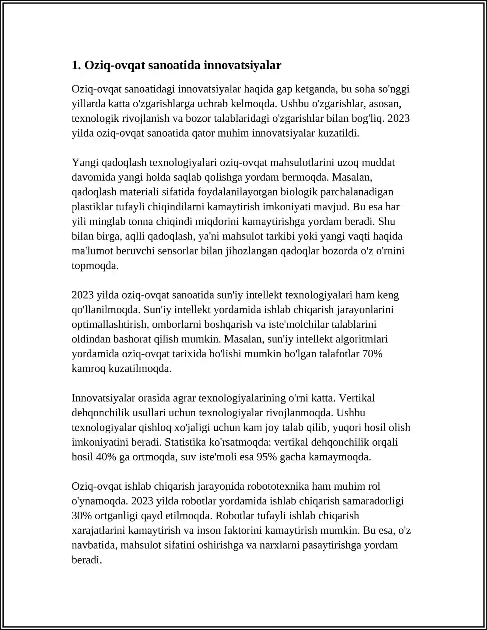Oziq-ovqat sanoatida innovatsiyalar 3