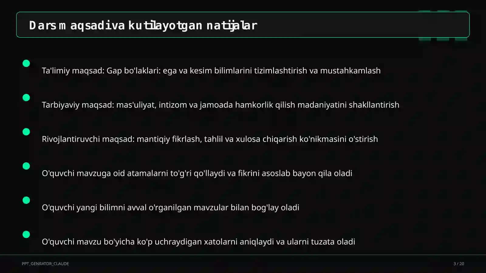 Gap bo'laklari: ega va kesim (4-sinf) 3