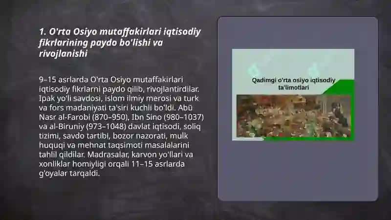 O'rta Osiyo mutaffakirlari iqtisodiy g'oyalar 3