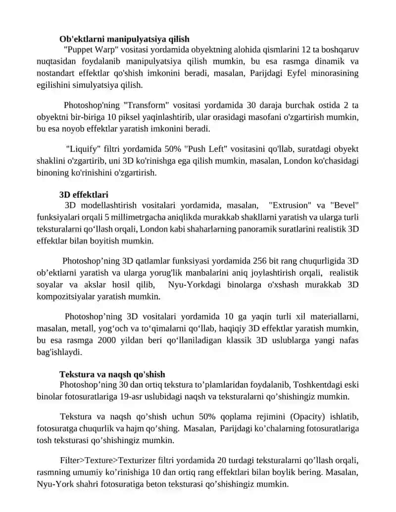 Adobe Photoshop dasturida maxsus effektlar yaratish yo'llari 3