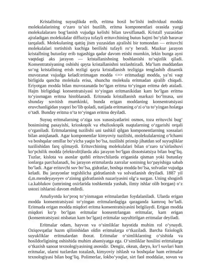Laboratoriya ishi: Laboratoriya mashg‘ulotlari texnikasi bilan tanishtirish. Eritmalar klassifikatsiyasi va ularni tayyorlash 3