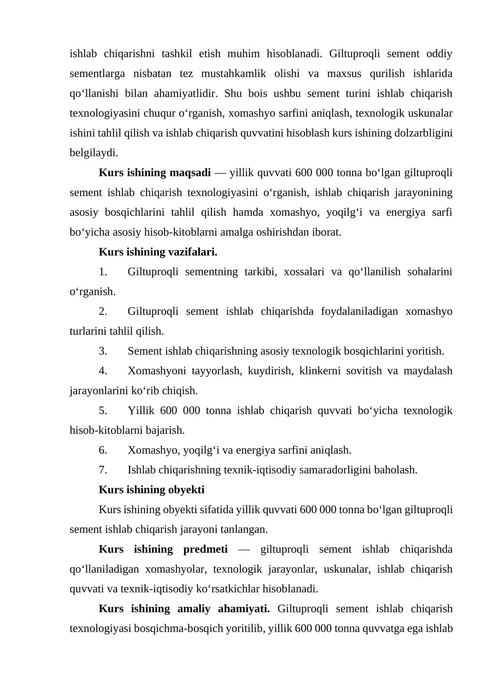Giltuproqli sement ishlab chiqarish texnologiyasi”600000 tonna, 540000 tonna, 560000 tonna. 3