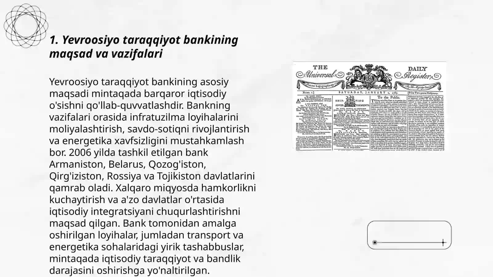 Yevroosiyo taraqqiyot banki faoliyati. O'zbekistonning JST ga qo'shilishi jarayoni 3