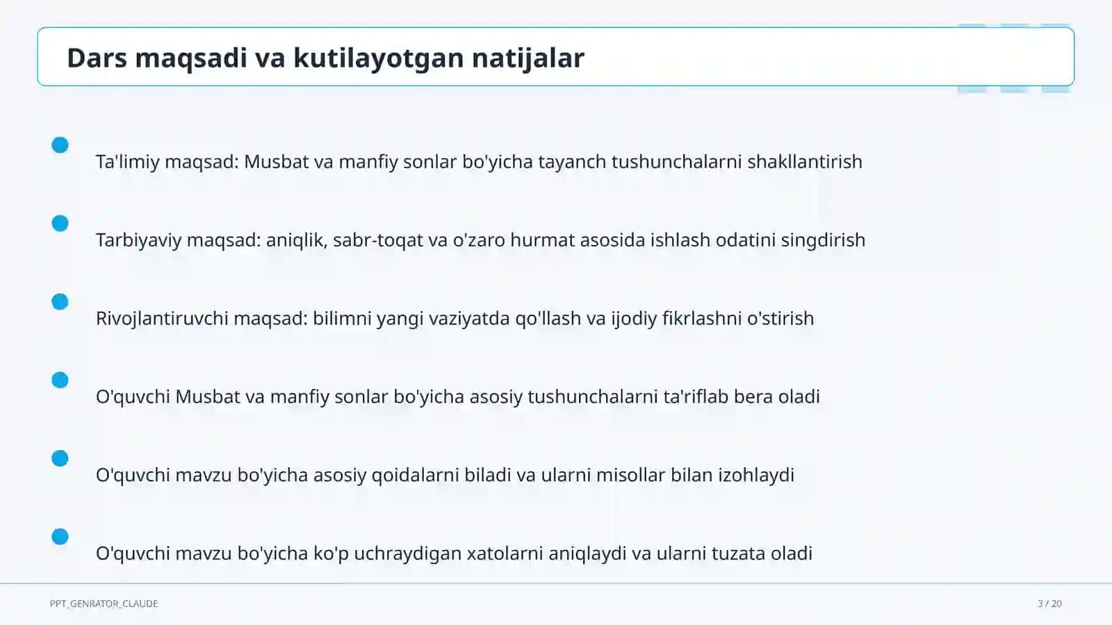 Musbat va manfiy sonlar (6-sinf) 3