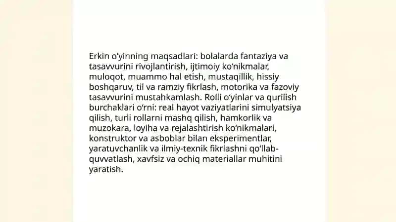 Erkin o'yin markazlarini tashkil qilish:rolli o‘yinlar va qurilish burchaklari 3