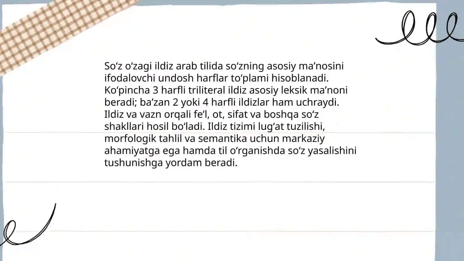 Arab tilida, soʻz oʻzagi va nooʻzak harflar, vazn qolip tushunchasi 3