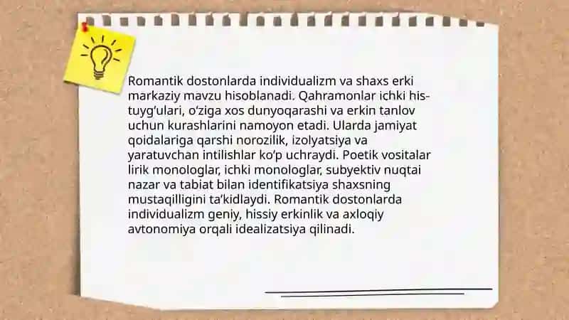 Romantik dostonlarning ģoyaviy badiiy xususiyatlari 3