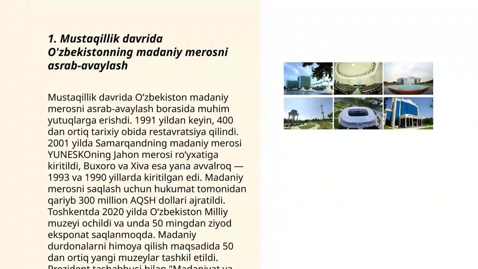 Mustaqillik yillarida O'zbekistondagi ma'naviy va madaniy taraqqiyot 3