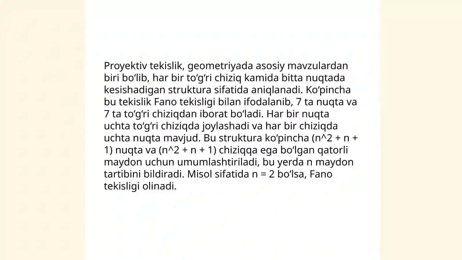 Proyektiv tekislik va proyektiv fazo 3