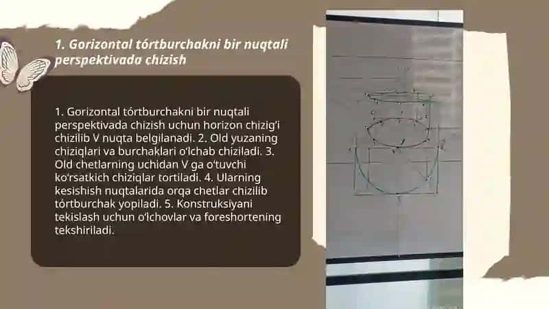 Gorizontal tórtburchakning ikki nuqtali perspektivada chizilishi 3