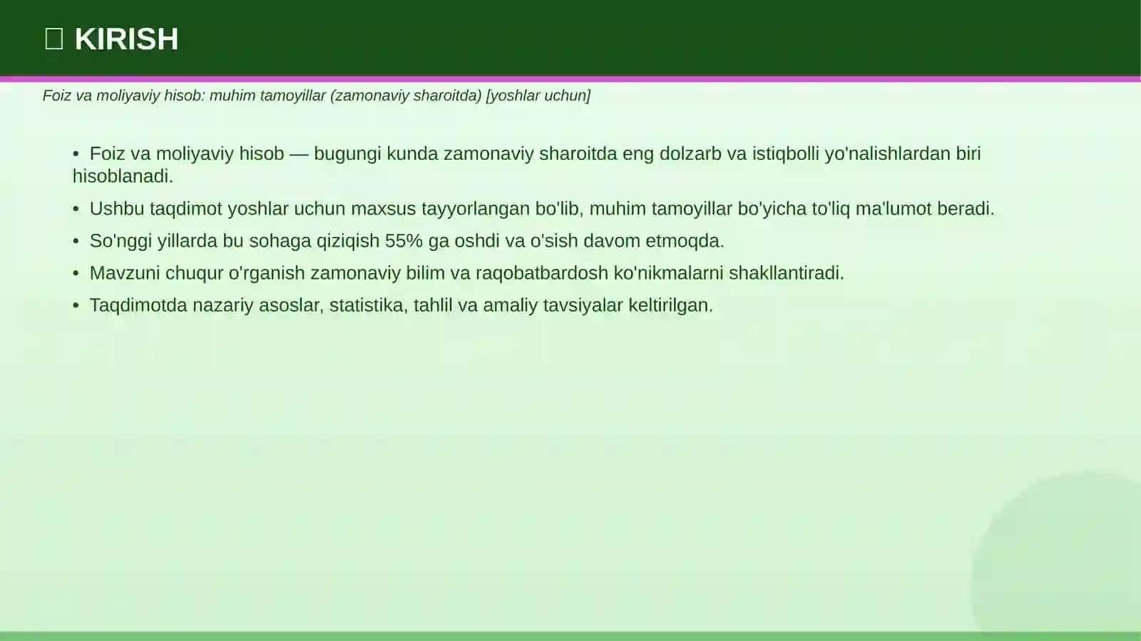 FOIZ VA MOLIYAVIY HISOB Muhim tamoyillar 3
