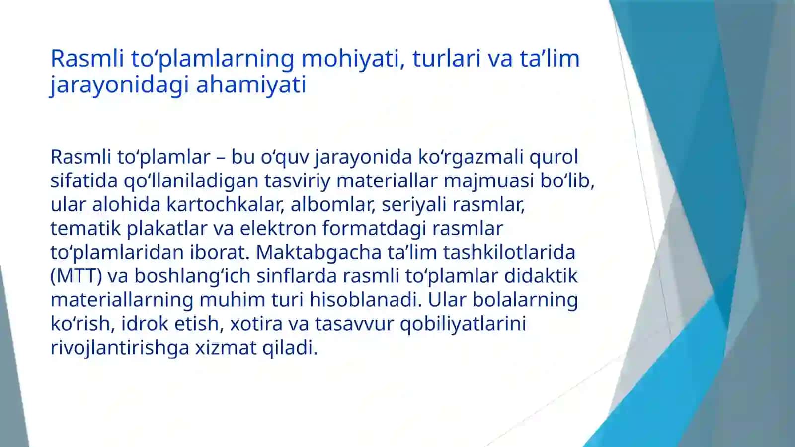 Rasmli to’plamlar, mulyajlar yordamida mashg’ulotlar tashkil etish texnologiyasi 3