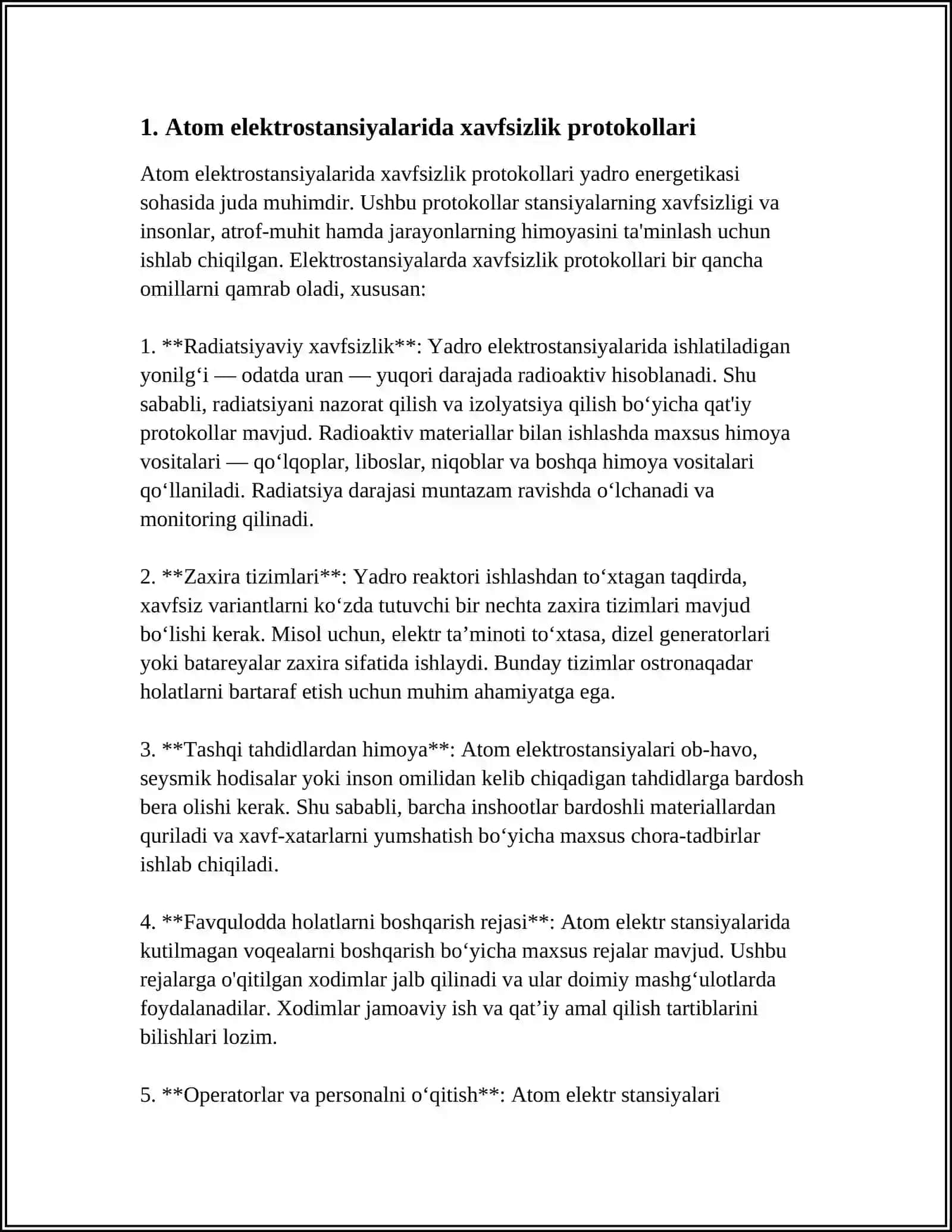 ATOM ELEKTRO STANSIYALARIDA XAVFSIZLIK CHORALARI 3