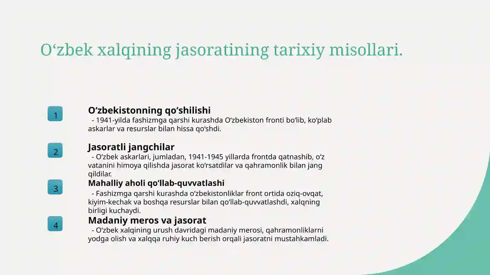 Oʻzbek xalqining fashizmga qarshi kurashdagi jasorati 3