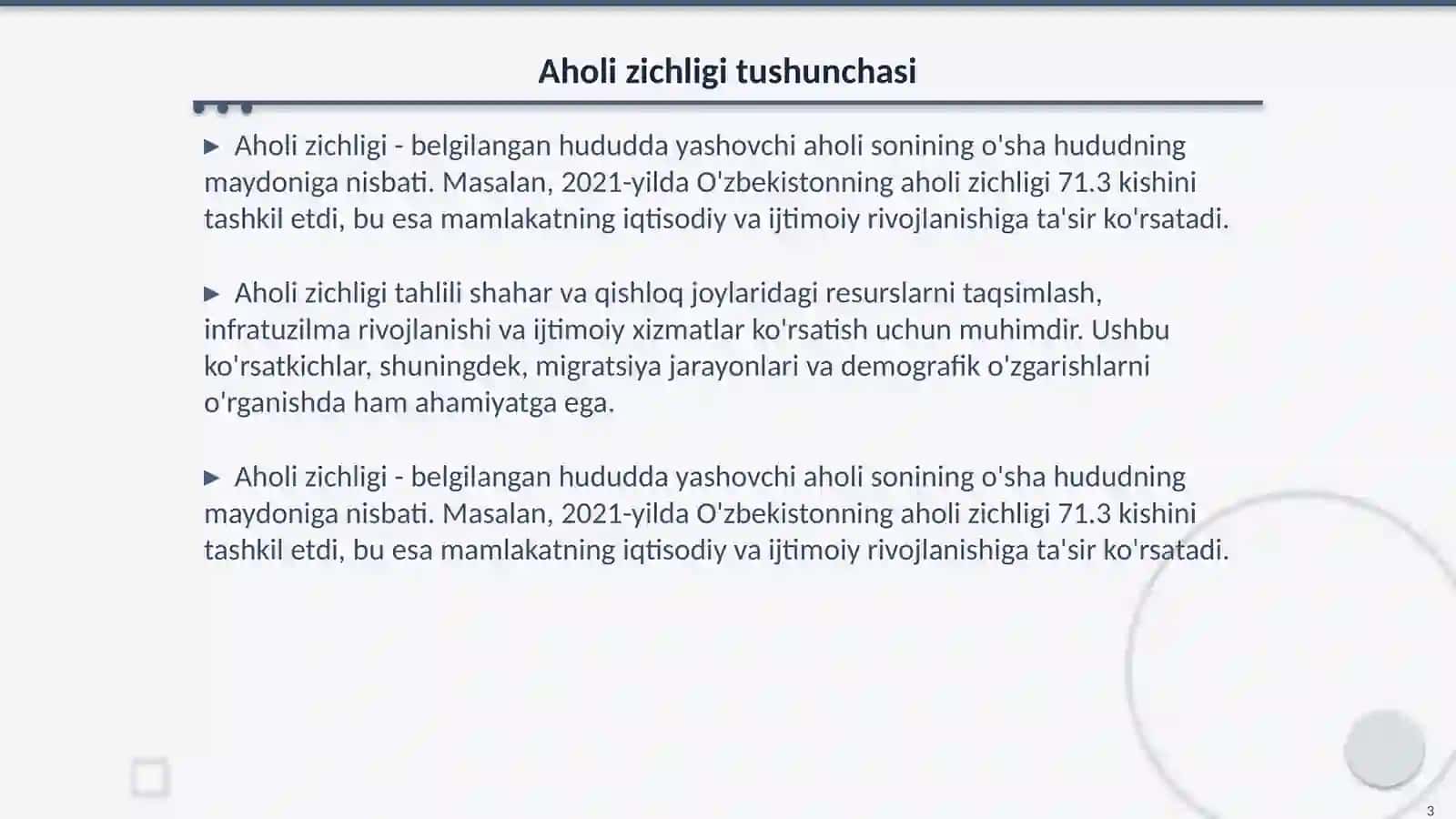 Aholi zichligini aniqlash va tahlil qilishda GAT 3