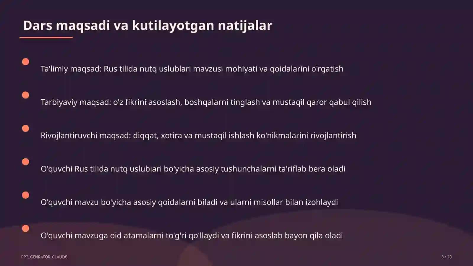 Rus tilida nutq uslublari (10-sinf) 3