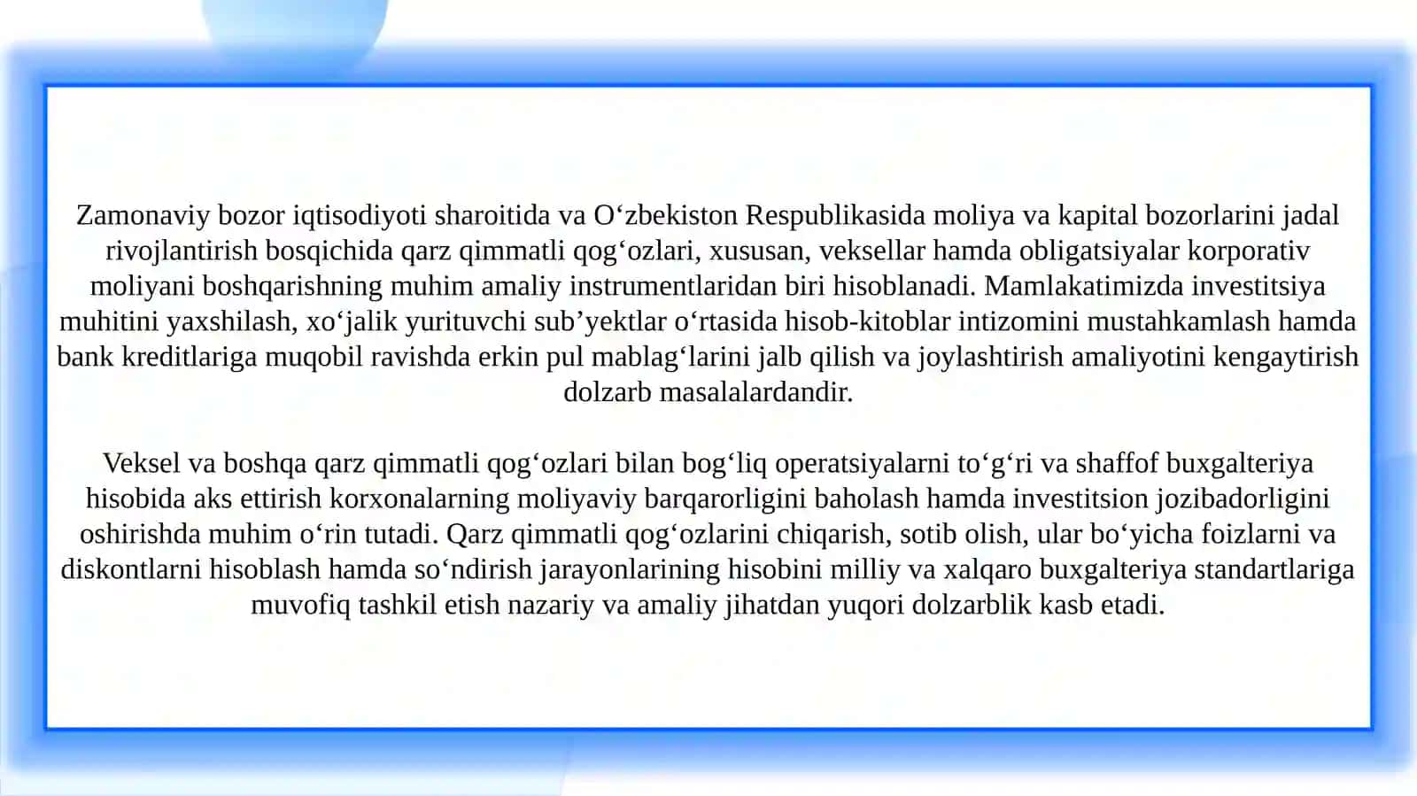 Veksel va boshqa qarz qimmatli qog‘ozlari bilan bog‘liq operatsiyalar hisobi 3