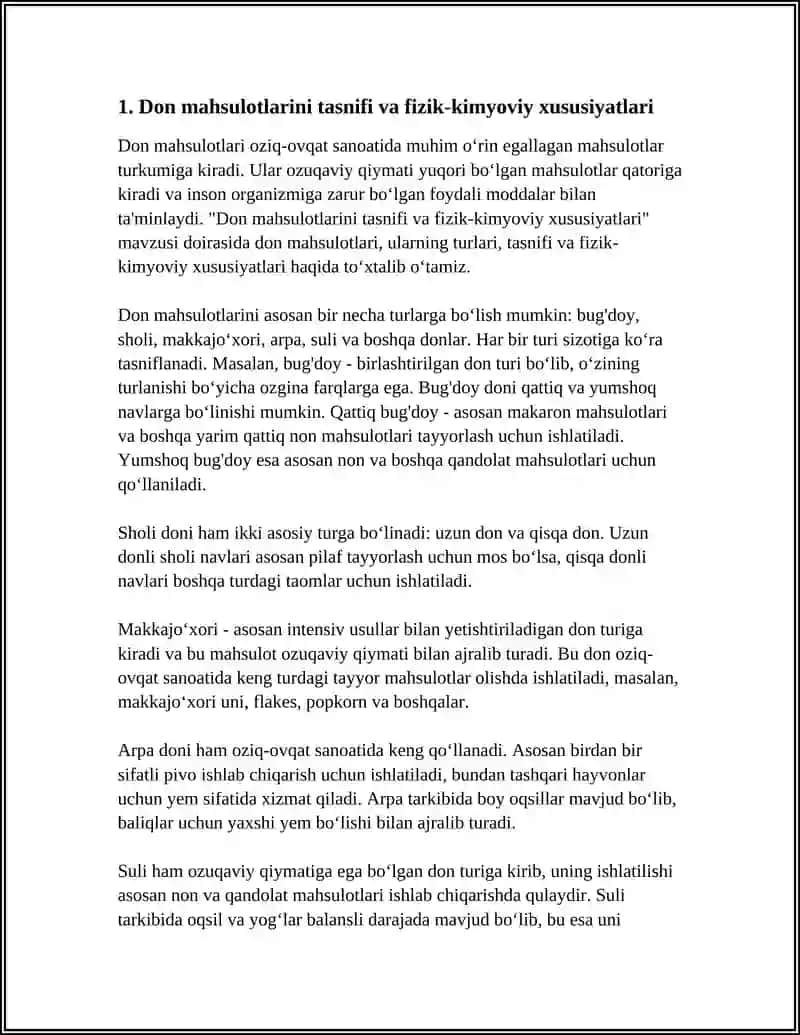 DON MAHSULOTLARI VA ULARNI QAYTA ISHLASH UMUMIY TEXNOLOGIYASI 3
