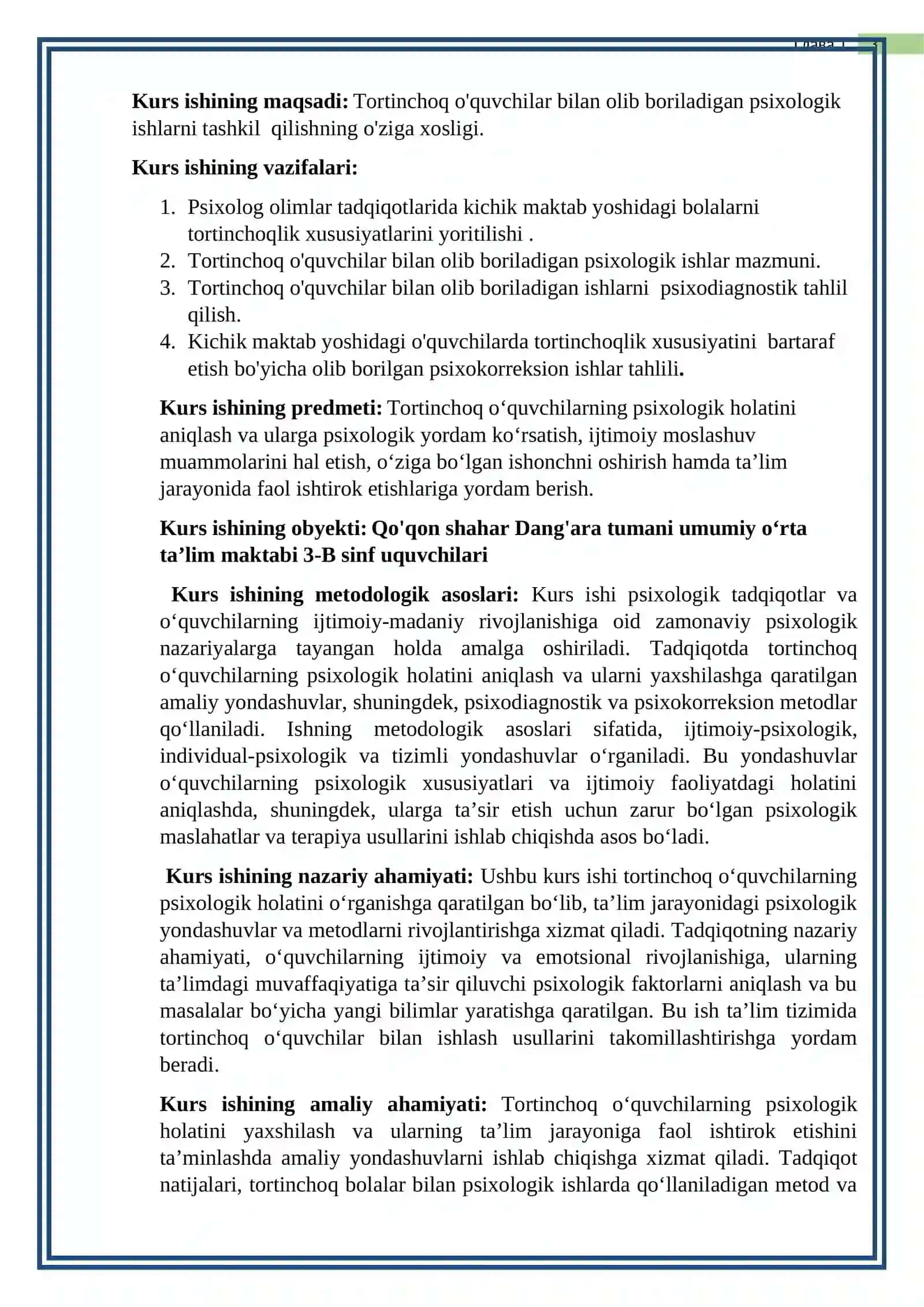 Tortinchoq o'quvchilar bilan olib boriladigan psixologik ishlarni tashkil qilishning o'ziga xosligi 3