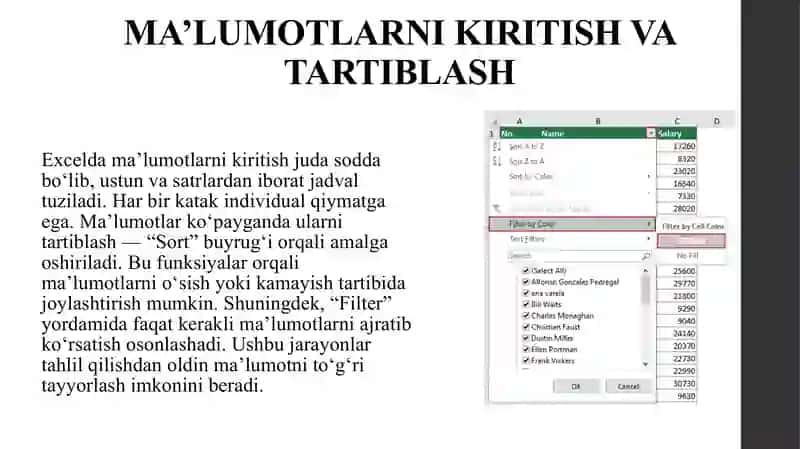 MS Excelda ma’lumotlarni qayta ishlash, natijalarni tahlil qilishda grafika va diagrammadan foydalanish 3