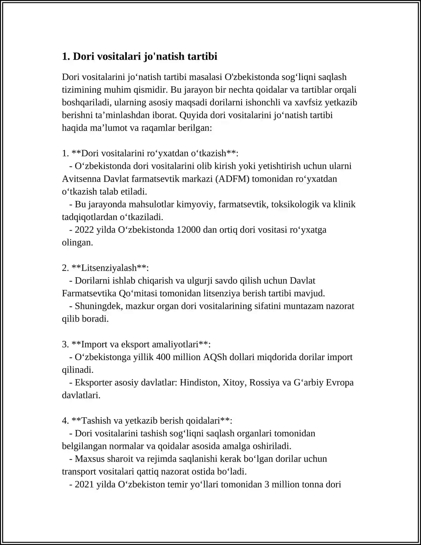 DORI VOSITALARI PARENTAL YUBORISH USULLARI ALGARITMLARI 3