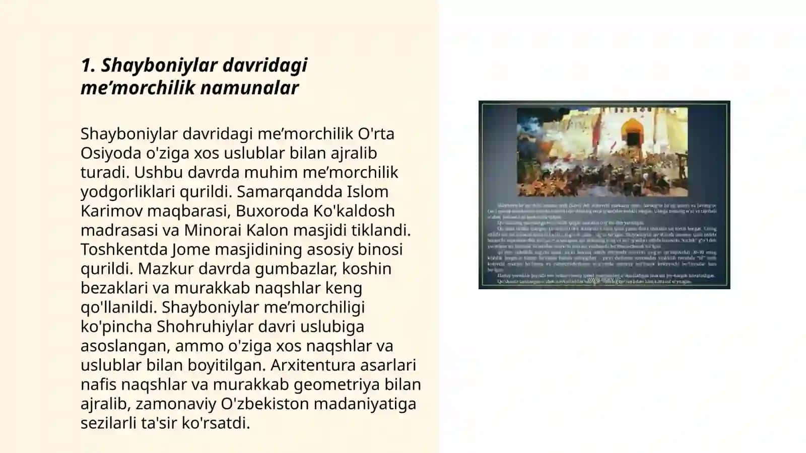 Shayboniylar davlatida me'morchilik va ilm fan 3