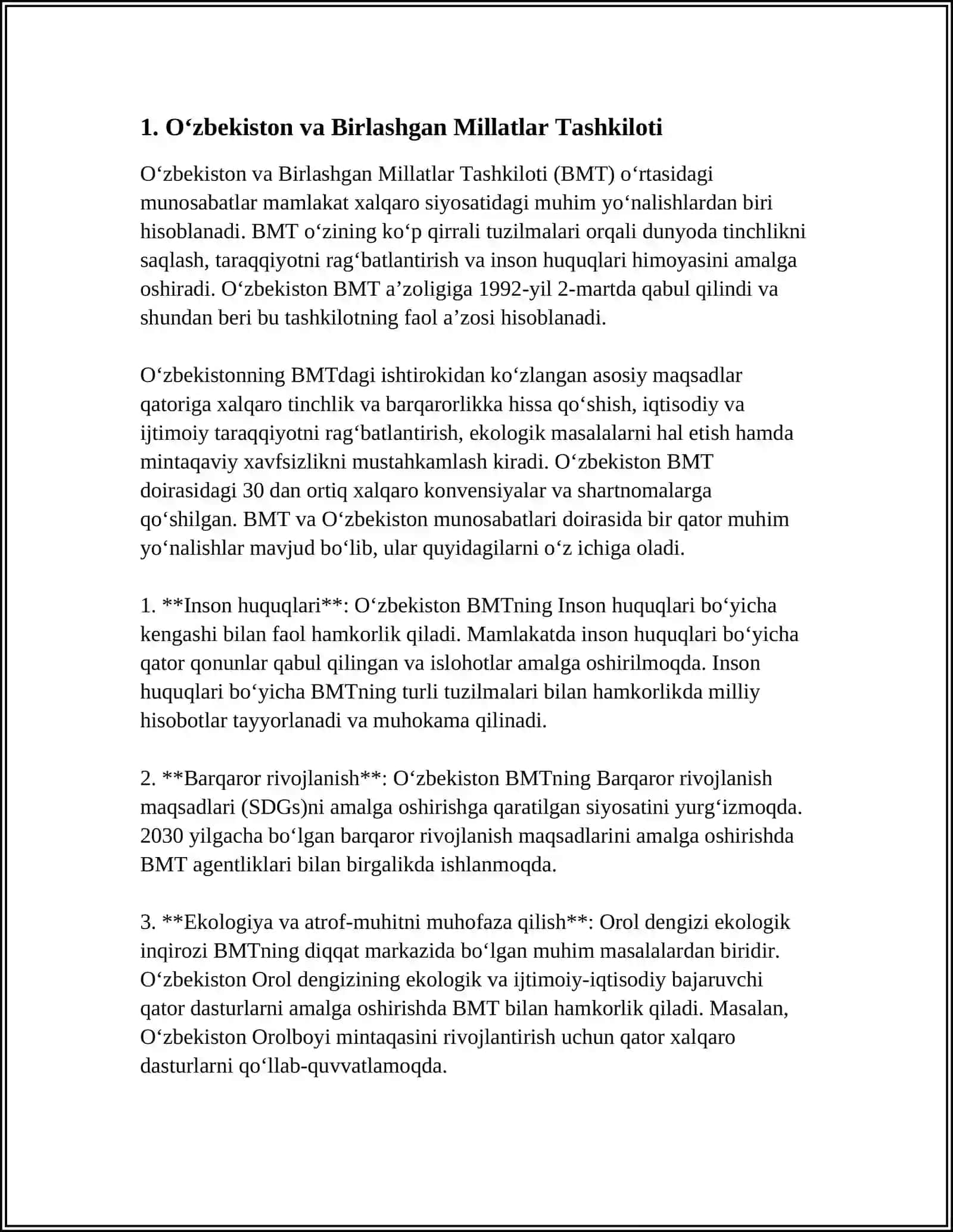 O'ZBEKISTONNING XALQARO TASHKILOTLAR BILAN HAMKORLIK ALOQALARI 3