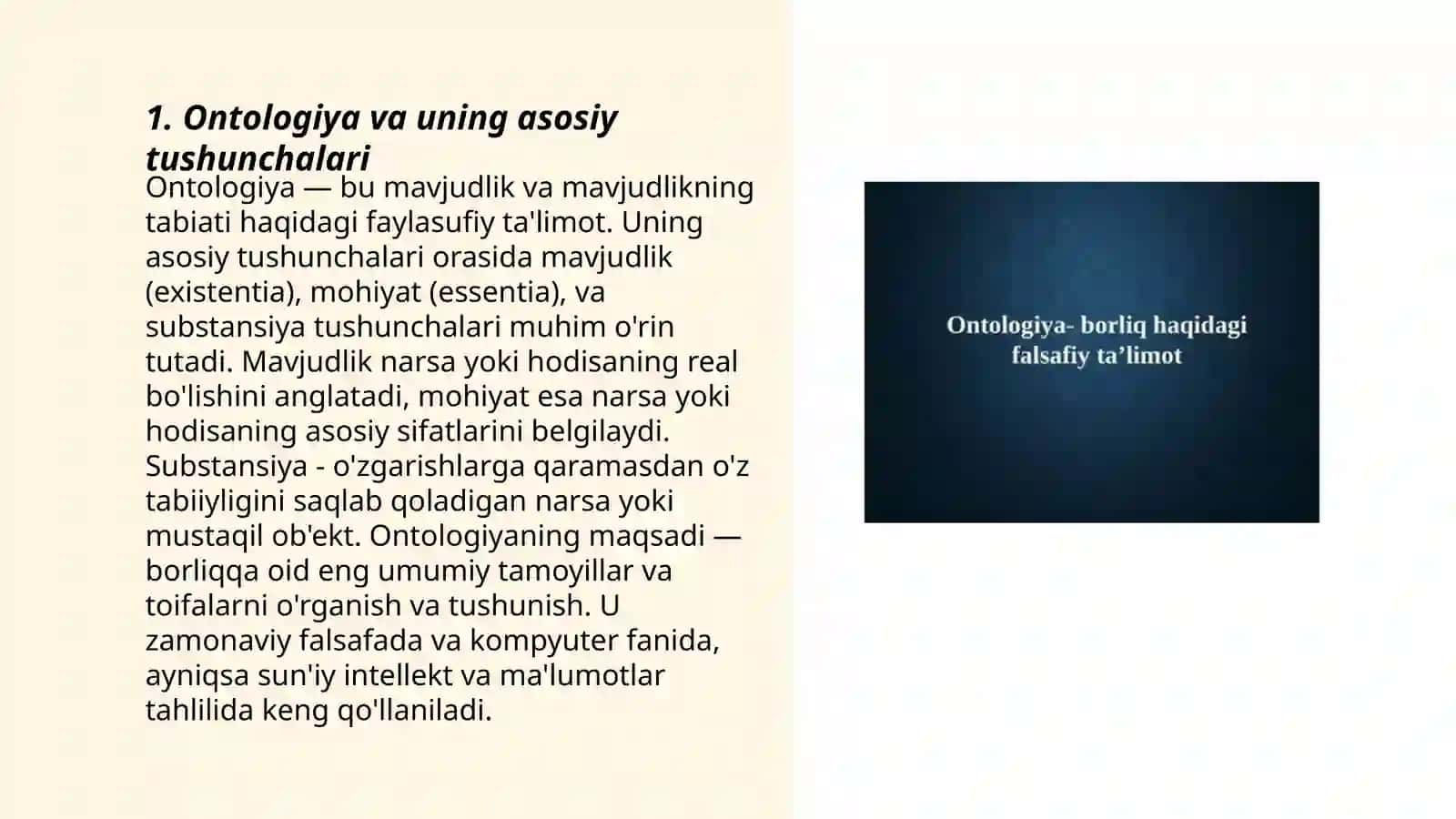 Ontologiya-borliq falsafasi. Borliq haqidagi tarixiy kontsepsiya 3