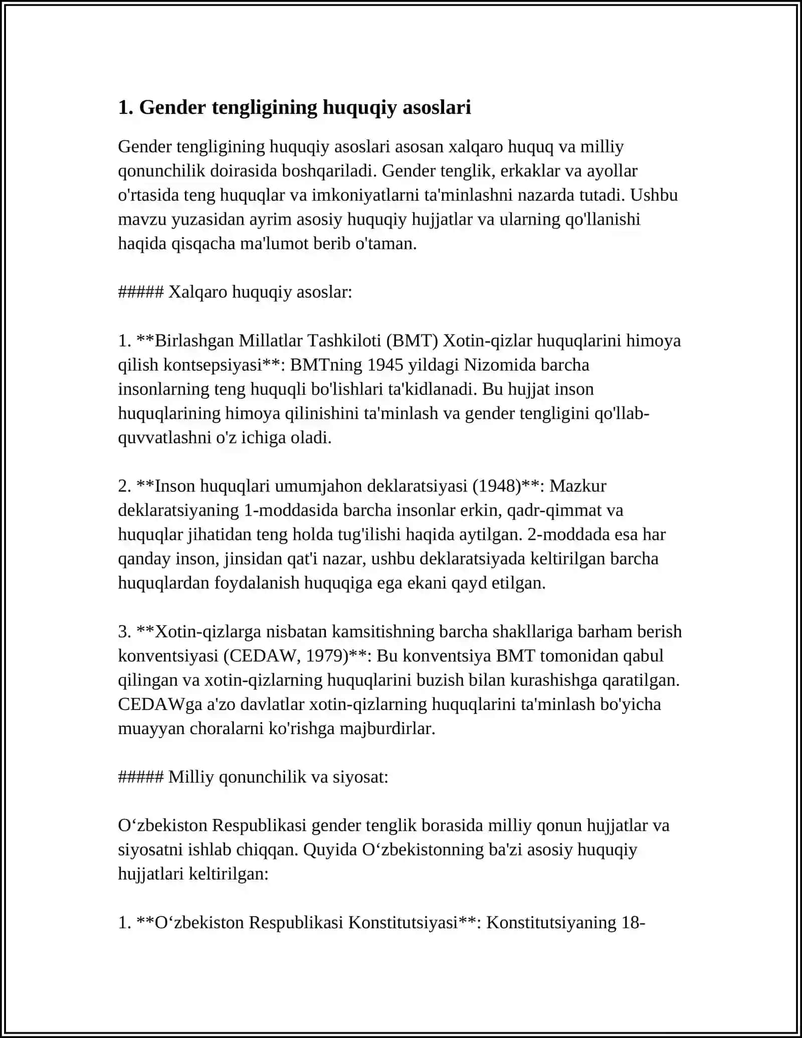 YANGI O'ZBEKISTONDA GENDIR TENGLIGI 3