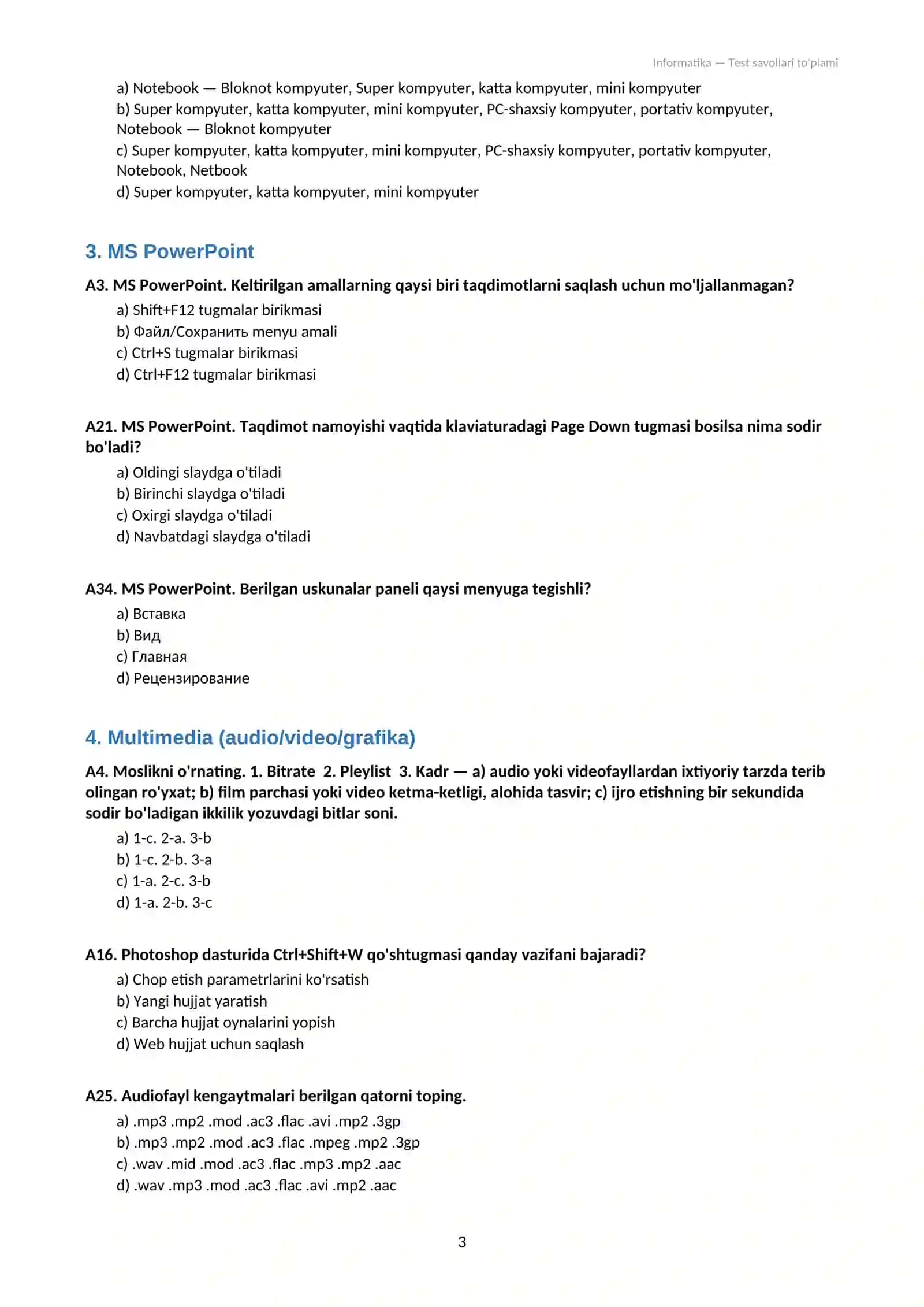 Attestatsiya test informatika 3