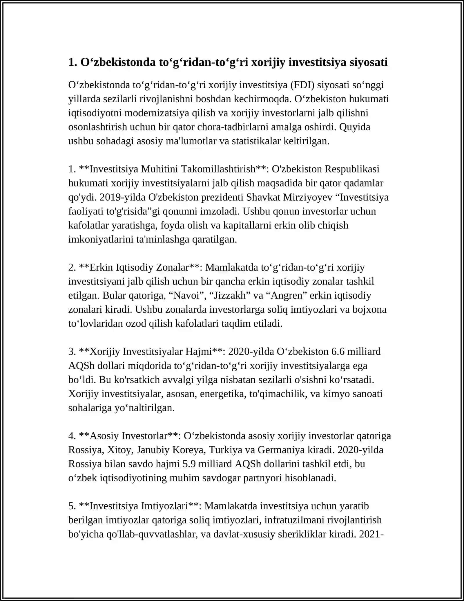 O‘ZBEKISTON RESPUBLIKASI INVESTITSIYA SIYOSATI 3